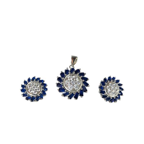 925 Sterling Silver Pendant Set with Blue Stones